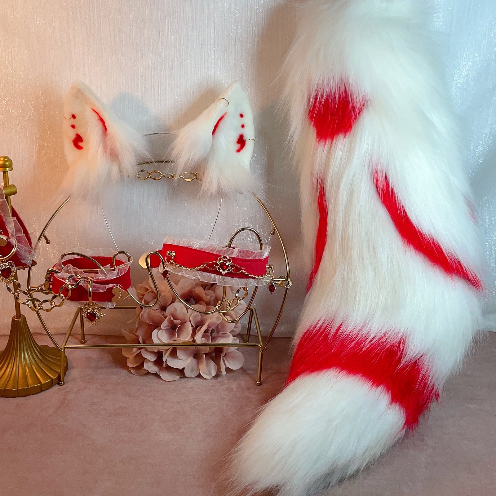 white tail fox,Artificial Fur-Ears and Tail